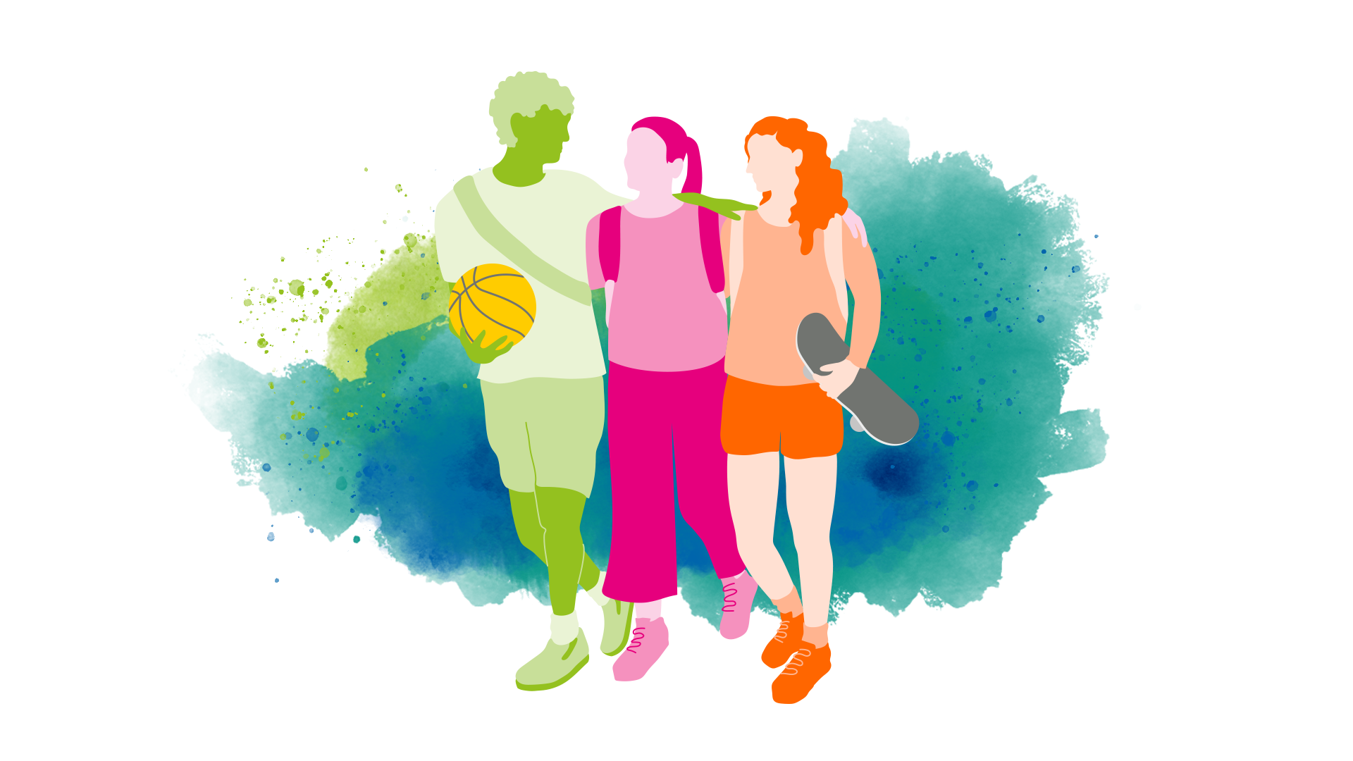 Tre ungdomar som promenerar tillsammans och pratar medans de tittar p&aring; varandra.