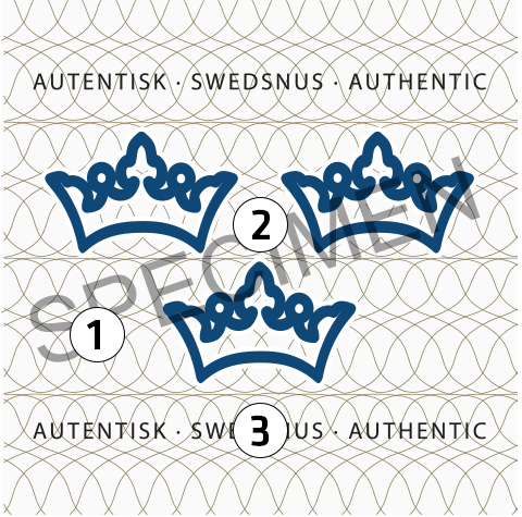 Äkthetsdetaljer på en säkerhetsmärkning med måtten 10x10 millimeter.